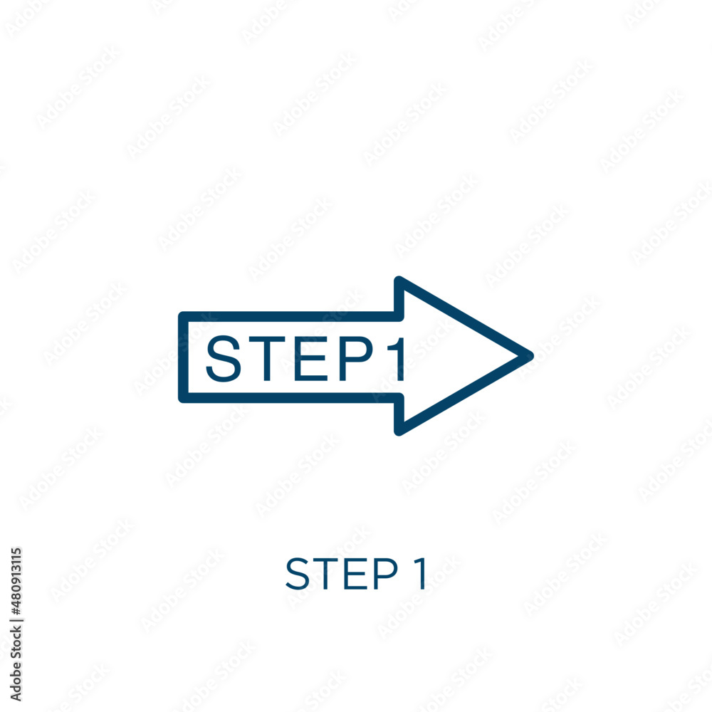 Fototapeta premium step 1 icon. Thin linear step 1, number, template outline icon isolated on white background. Line vector step 1 sign, symbol for web and mobile