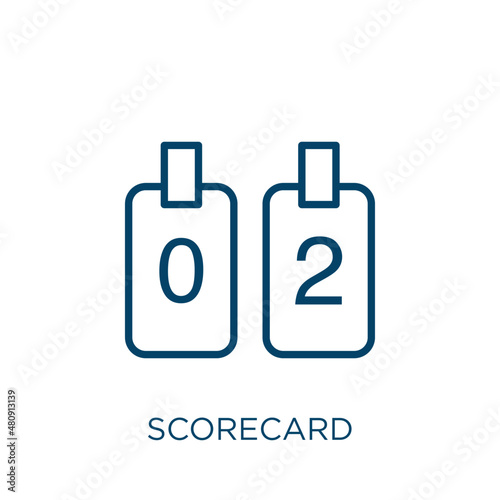scorecard icon. Thin linear scorecard, business, performance outline icon isolated on white background. Line vector scorecard sign, symbol for web and mobile