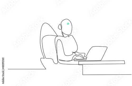 robot employee working on laptop and internet and helping customers concept design