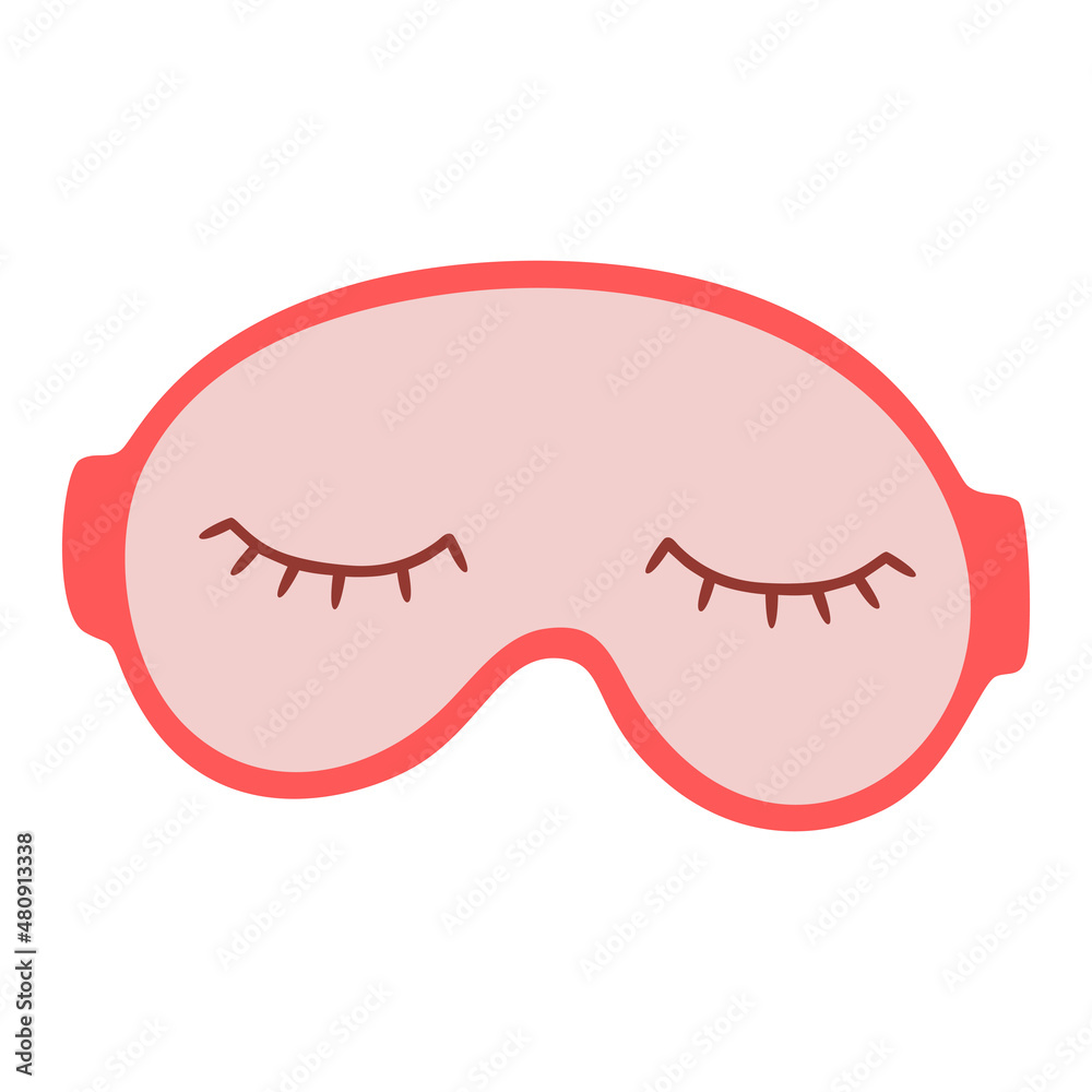 Hand drawn pink sleep mask for eyes with closed cute eyes. Sleeping