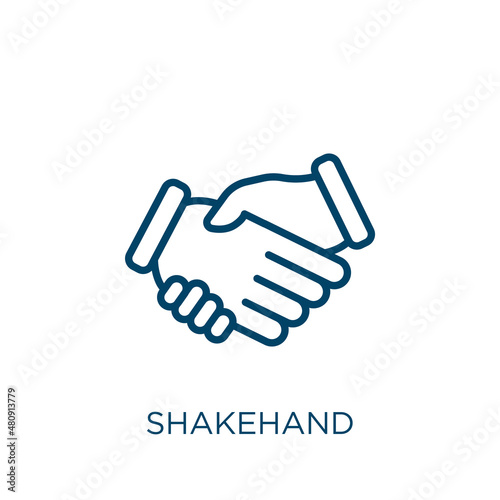 shakehand icon. Thin linear shakehand, hand, people outline icon isolated on white background. Line vector shakehand sign, symbol for web and mobile photo