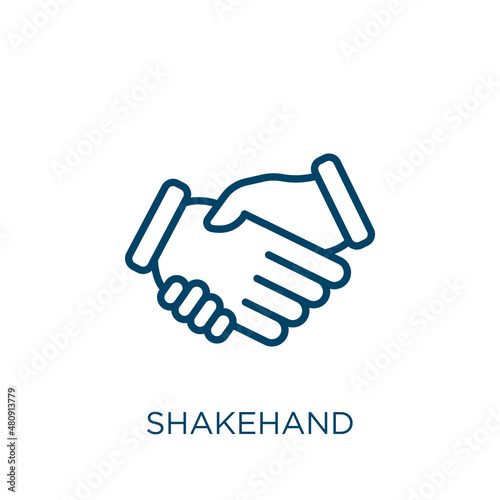 shakehand icon. Thin linear shakehand, hand, people outline icon isolated on white background. Line vector shakehand sign, symbol for web and mobile