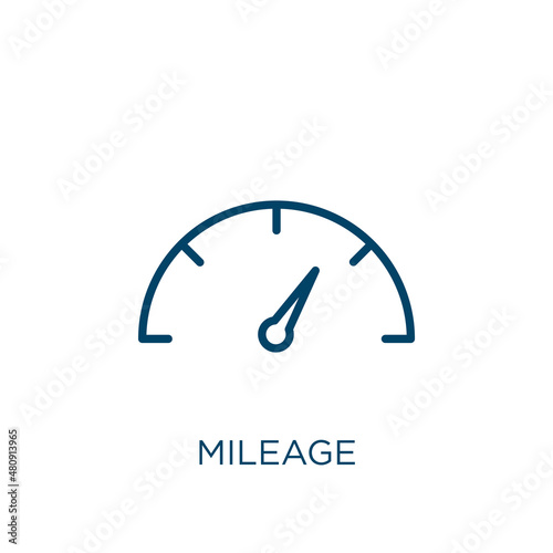 mileage icon. Thin linear mileage, indicator, meter outline icon isolated on white background. Line vector mileage sign, symbol for web and mobile photo