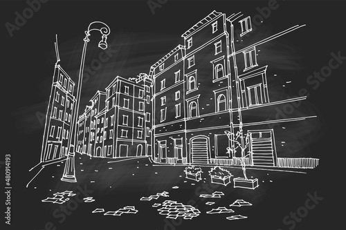 Vector sketch of street scene in Rome, Italy. Retro style.