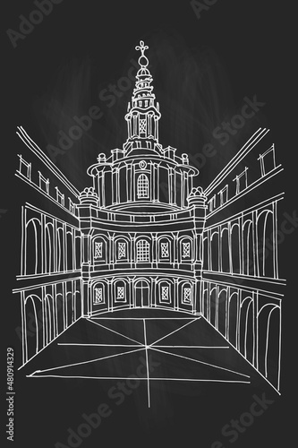 vector sketch of Saint Yves at La Sapienza (Chiesa di Sant'Ivo alla Sapienza). Rome. Italy.
