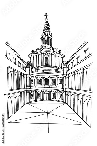 vector sketch of Saint Yves at La Sapienza (Chiesa di Sant'Ivo alla Sapienza). Rome. Italy.