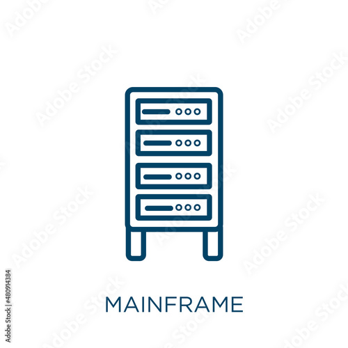 mainframe icon. Thin linear mainframe, data, internet outline icon isolated on white background. Line vector mainframe sign, symbol for web and mobile