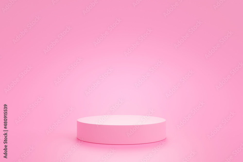 Empty pink podium product display stand minimal pedestal on pink background 3D rendering Empty pink podium product display stand minimal pedestal on pink background 3D rendering