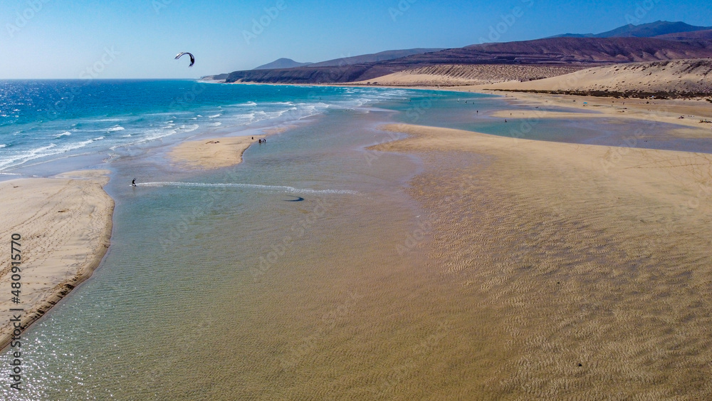 Aerial view of the beautiful Morro Jable beach in Fuerteventura, Canarias: January 2022