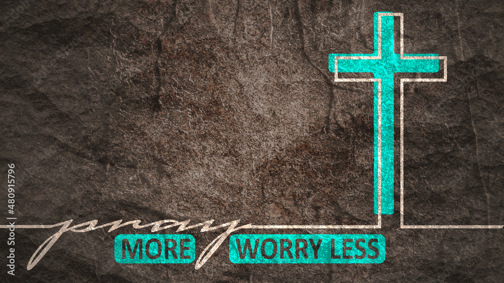 Cross and pray more worry less text in thin lines style
