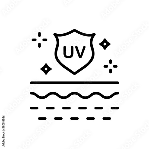 Sun Shield and Protection Skin of UV Rays Line Icon. Skin Care and SPF Cream for Skin from Ultraviolet Radiation. Block Solar Light Outline Icon. Editable Stroke. Vector Illustration