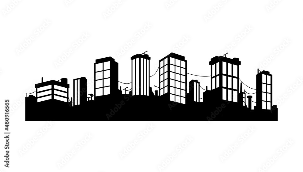 Cityscape silhoutte vector image, isolated on white background