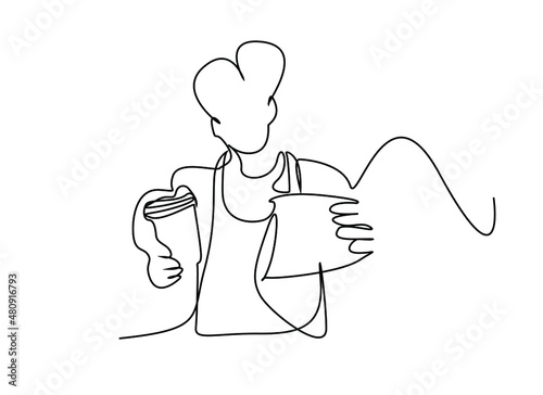 workplace employee holding prepared packages and handing them to the customer