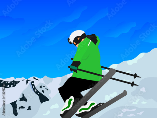 skier on the top of the mountain