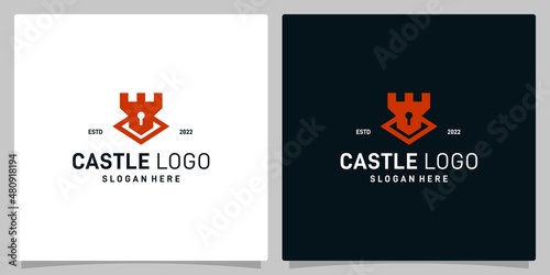 Castle building vector icon logo design with keyhole, security logo premium vector