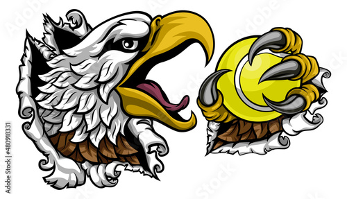 Bald Eagle Hawk Ripping Tennis Ball Mascot