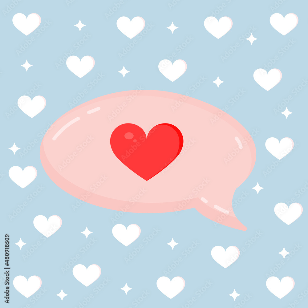 Pink message bubble with heart for postcard, decor, poster, banner, internet, social networks. Vector illustration of a simple love symbol. Greeting card for Valentine's Day and other holidays.