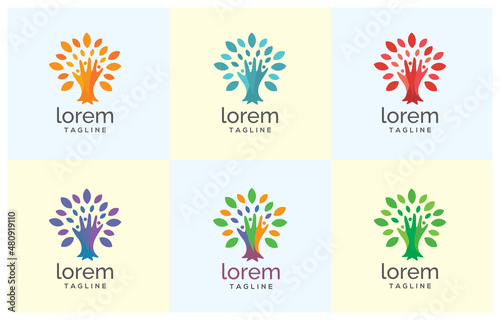abstract tree hand logo design template [vector]