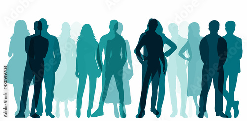 crowd of people silhouette, white background vector