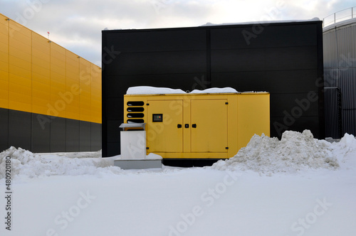 Mobile diesel generator for emergency power supply in winter.