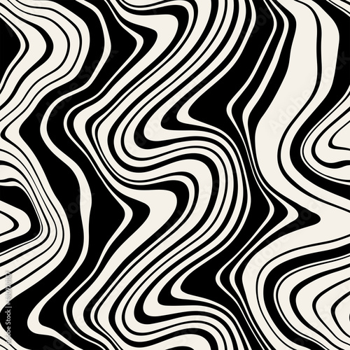 Vector seamless pattern. Abstract striped texture with bold monochrome waves. Creative background with hand drawn blots. Decorative design with distorted effect.