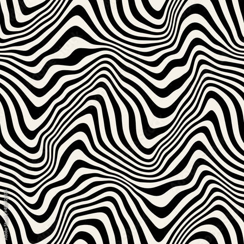 Vector seamless pattern. Abstract striped texture with bold monochrome waves. Creative background with hand drawn blots. Decorative design with distorted effect.