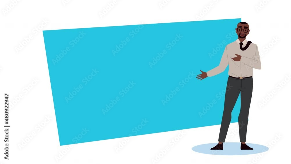afro businessman with blue banner animation afro businessman with blue banner animation