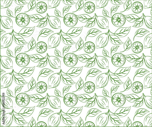 seamless pattern with lemons and leaves, vector illustration
