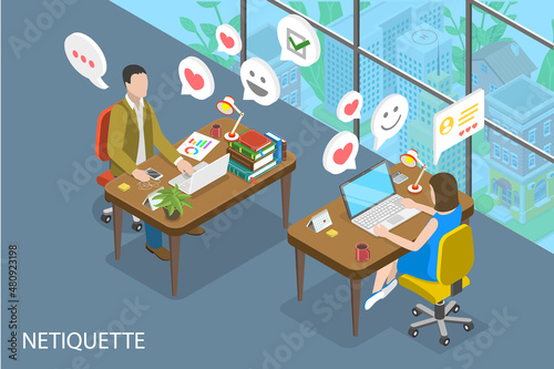 3D Isometric Flat Vector Conceptual Illustration of Netiquette
