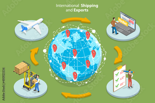 3D Isometric Flat Vector Conceptual Illustration of International Shipping And Exports