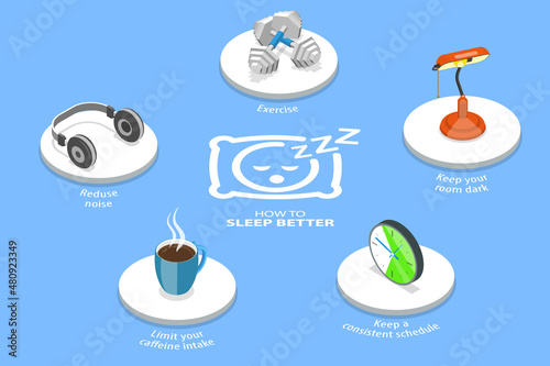 3D Isometric Flat Vector Conceptual Illustration of How To Sleep Better