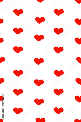 Seamless banner of red hearts isolated on white background. Valentine's day background. Romantic print for fabric, textile, valentine.