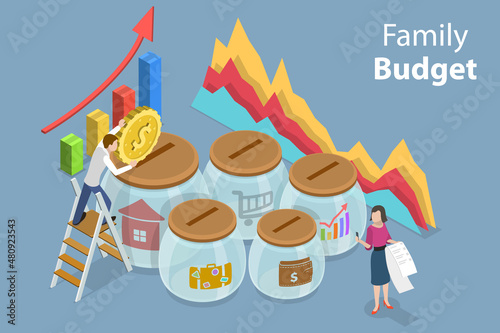 3D Isometric Flat Vector Conceptual Illustration of Family Budget