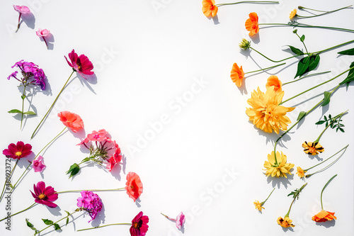 Fototapeta Naklejka Na Ścianę i Meble -  Flowers composition on white background with copy space.