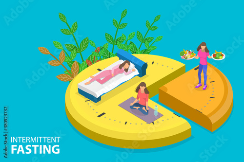 3D Isometric Flat Vector Conceptual Illustration of Intermittent Fasting