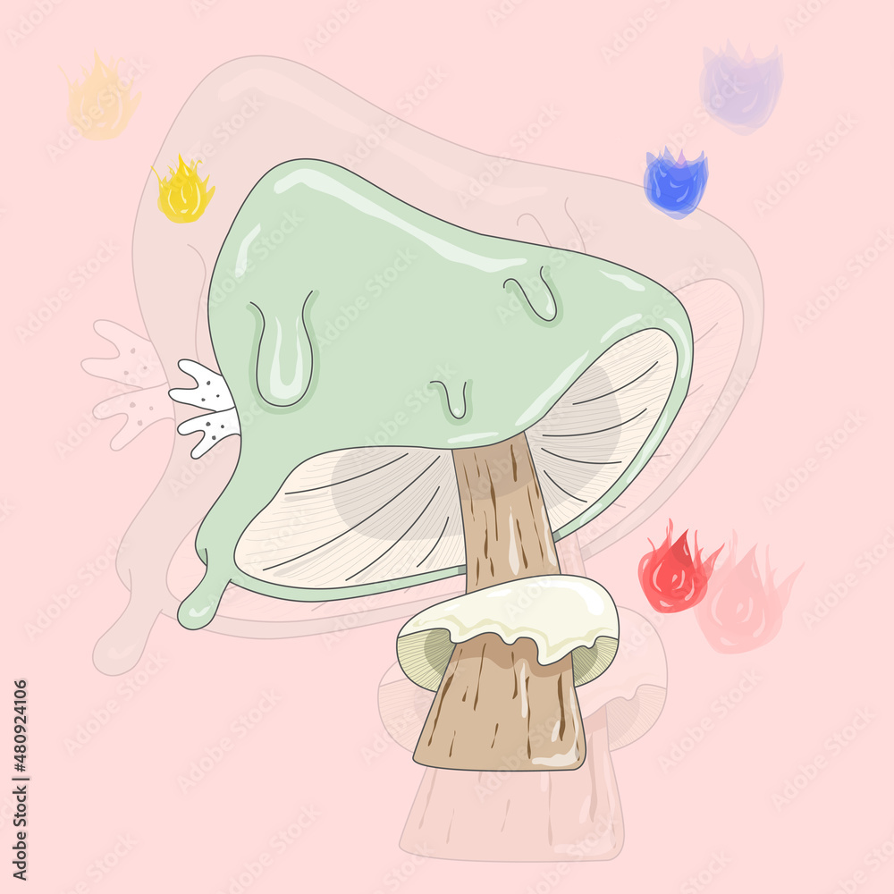 Magic melting mushroom with a green cap Magic melting mushroom with a green cap
