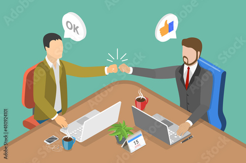 3D Isometric Flat Vector Conceptual Illustration of Fist Bump