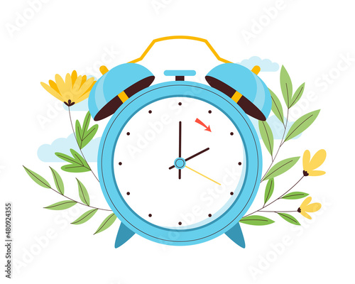 Flat spring forward illustration with clock