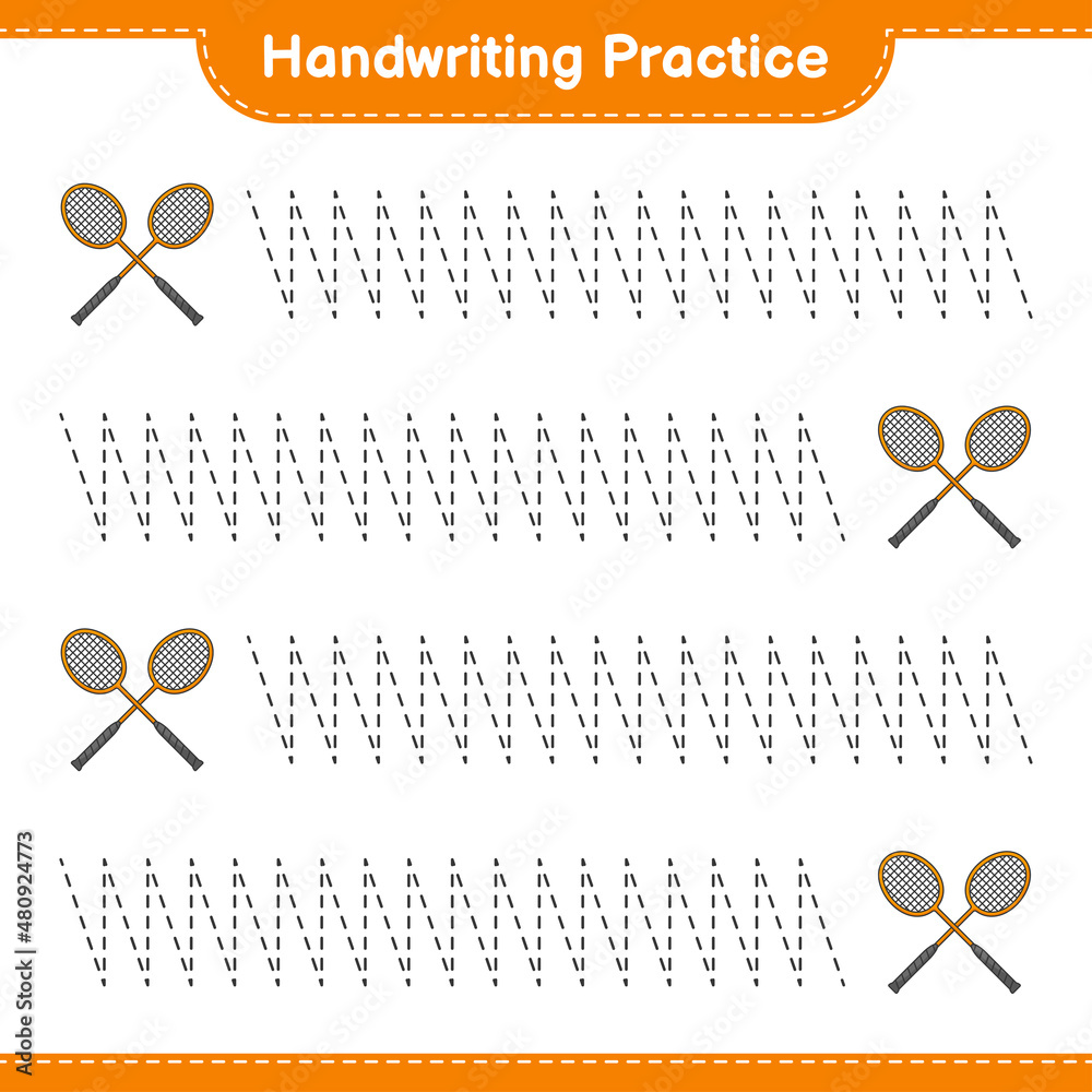 Handwriting practice. Tracing lines of Badminton Rackets. Educational ...