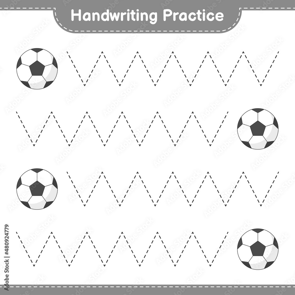 Handwriting practice. Tracing lines of Soccer Ball. Educational
