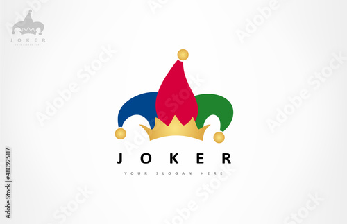 Jester hat logo. Joker costume. Carnival cap.