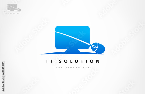 Internet technologies Solution logo vector. Computer and mouse logo design.
