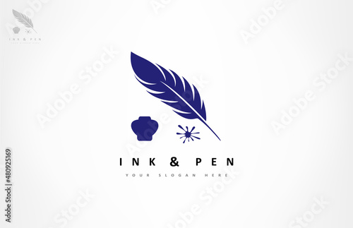 feather pen and ink logo vector design