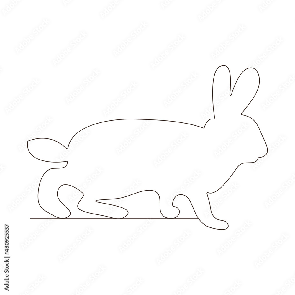 Sketchy, contour silhouette of a hare, a rabbit. Continuous one line drawing. Isolated vector illustration with black line on white background. Line art. Sketchy, contour silhouette of a hare, a rabbit. Continuous one line drawing. Isolated vector illustration with black line on white background. Line art.
