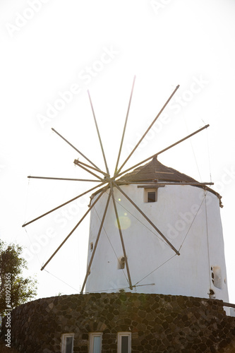 Windmill on a hill in Santorini, Greece 