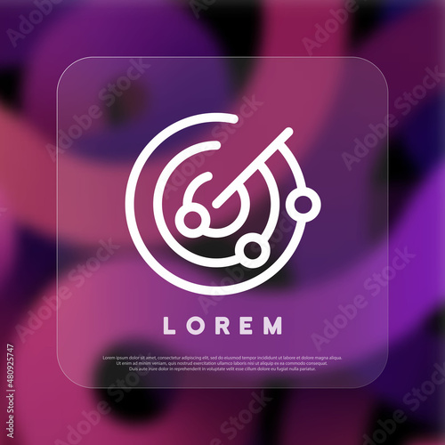 Ship and plane radar display icon. Radio Waves Detection System. Glassmorphism style. Vector line icon for Business and Advertising