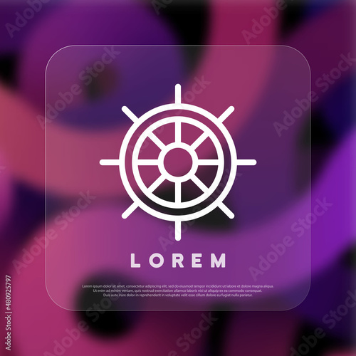 Sheep wheel icon. Boat wheel control icon. Rudder mark. Glassmorphism style. Vector line icon for Business and Advertising