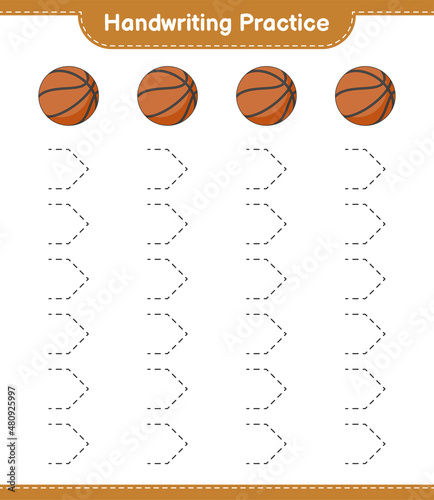 Handwriting practice. Tracing lines of Basketball. Educational children game, printable worksheet, vector illustration © Pure Imagination