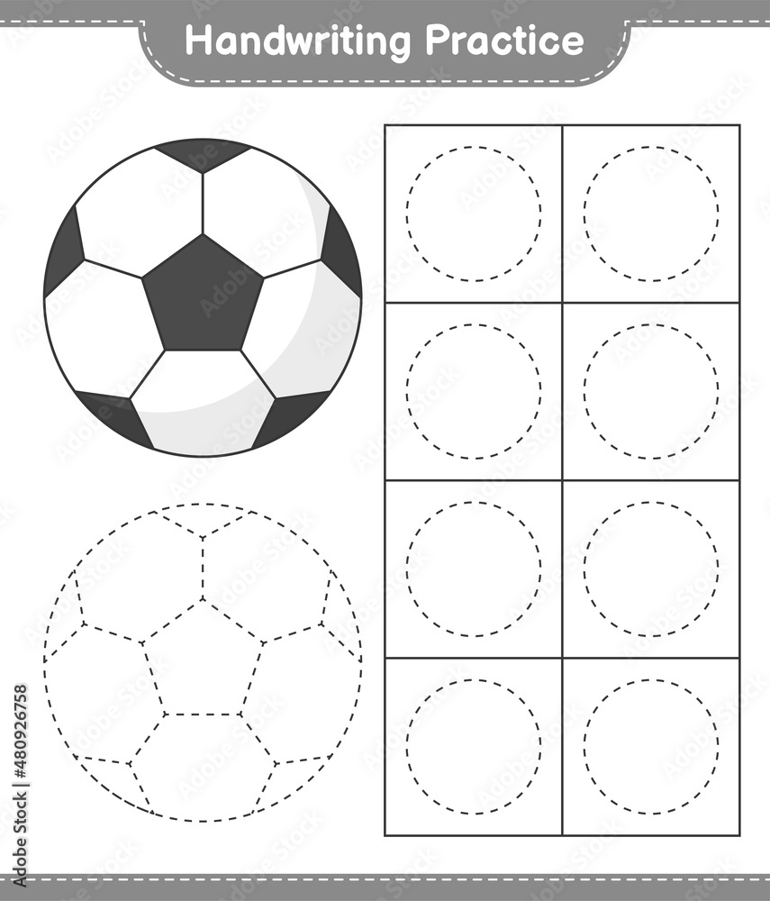Handwriting practice. Tracing lines of Soccer Ball. Educational