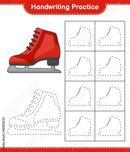 Handwriting practice. Tracing lines of Ice Skates. Educational children game, printable worksheet, vector illustration